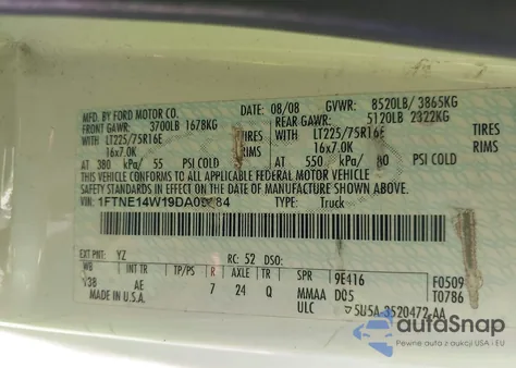 2009 Ford E-150 Commercial/Recreational from USA, damaged, VIN 1FTNE14W19DA09484